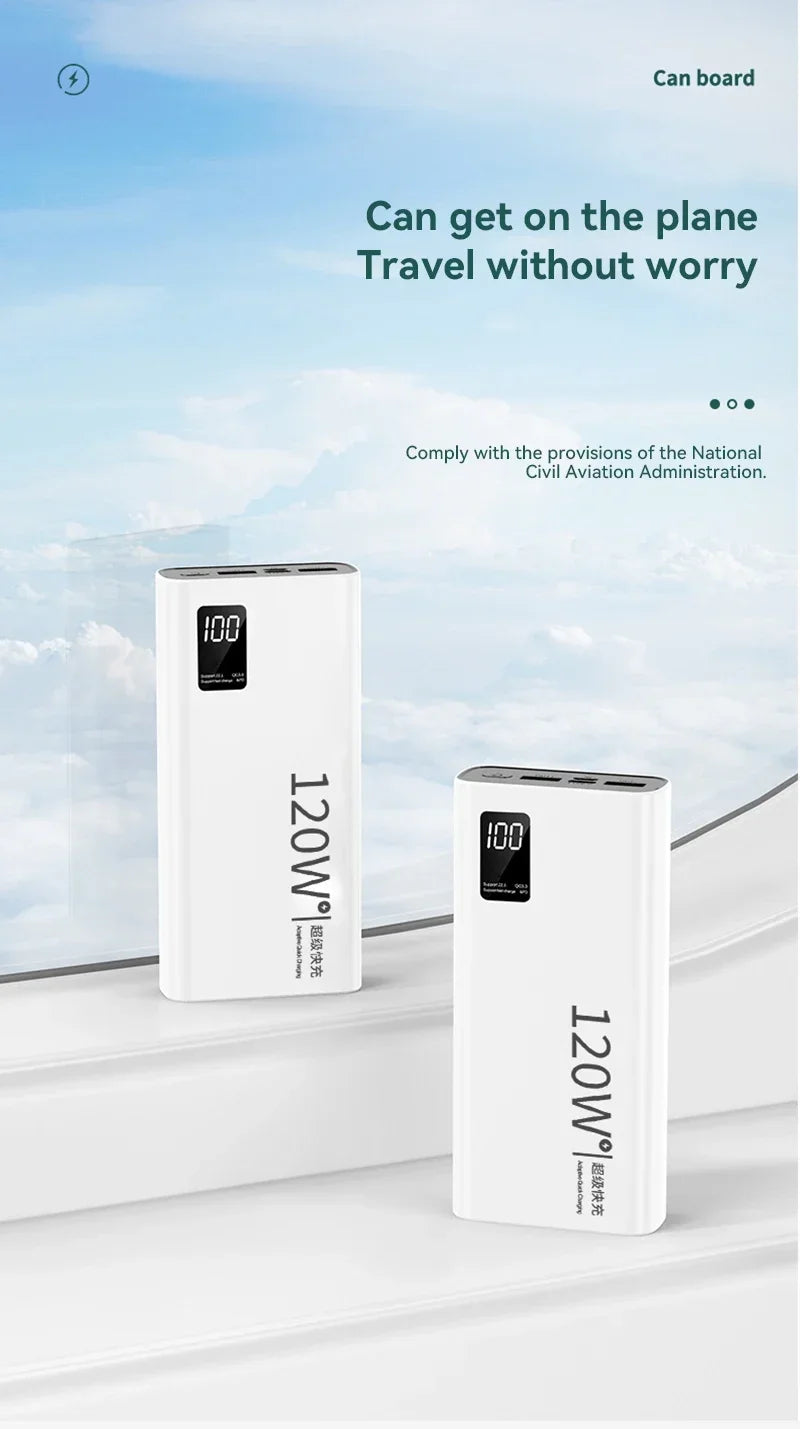 Power Bank 80000mAh 120W Super Rápido com Tela Digital Carregador Portátil para iPhone e Xiaomi