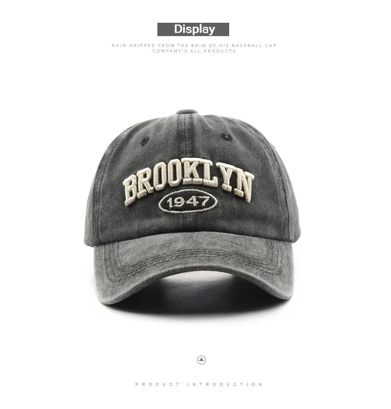 Boné de Beisebol Retrô Bordado Brooklyn Algodão Ajustável para Homens e Mulheres