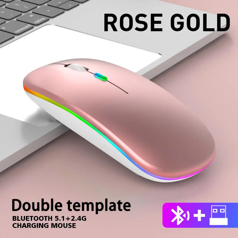 Mouse Compacto Bluetooth e 2.4G RGB Recarregável Silencioso para iPad TV e Portátil