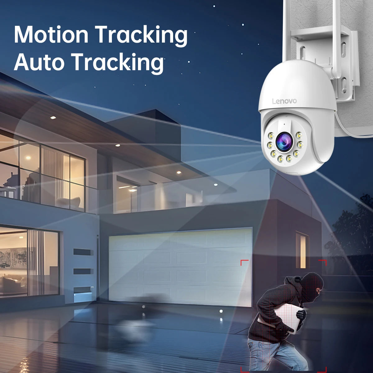 Lenovo Câmera IP PTZ 5MP com Zoom Digital 5x e Vigilância WiFi para Áreas Externas
