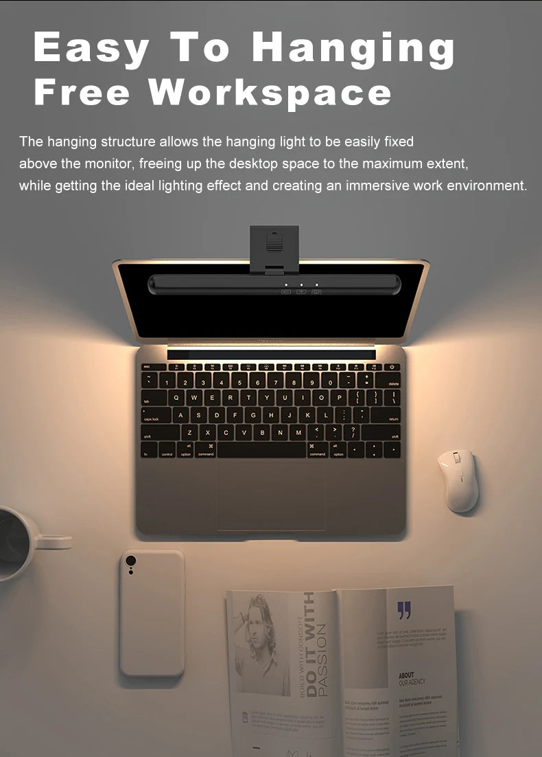 Iluminação LED para Monitor com Barra Suspensa, Controle de Brilho e Proteção Ocular para Trabalho e Leitura