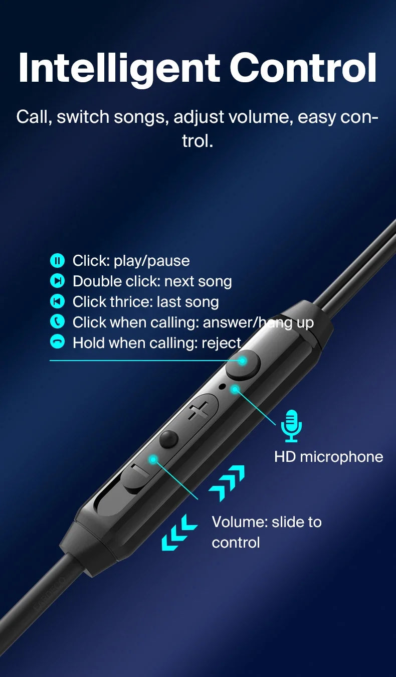 Fone de Ouvido com Fio EARDECO Hifi de Graves e Microfone Cancelamento de Ruído