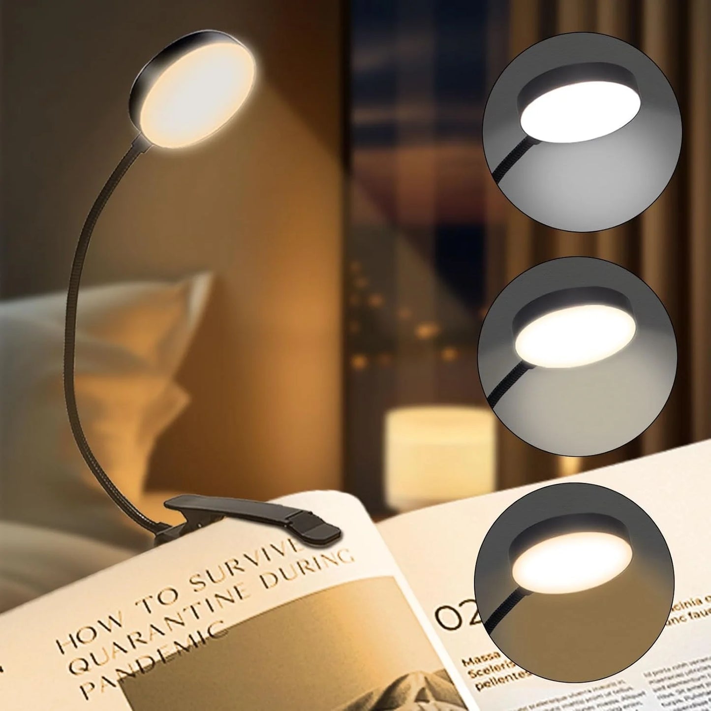 Lâmpada de Leitura Recarregável USB com 14 LEDs Flexível Luz Diurna e Noturna para Escritório