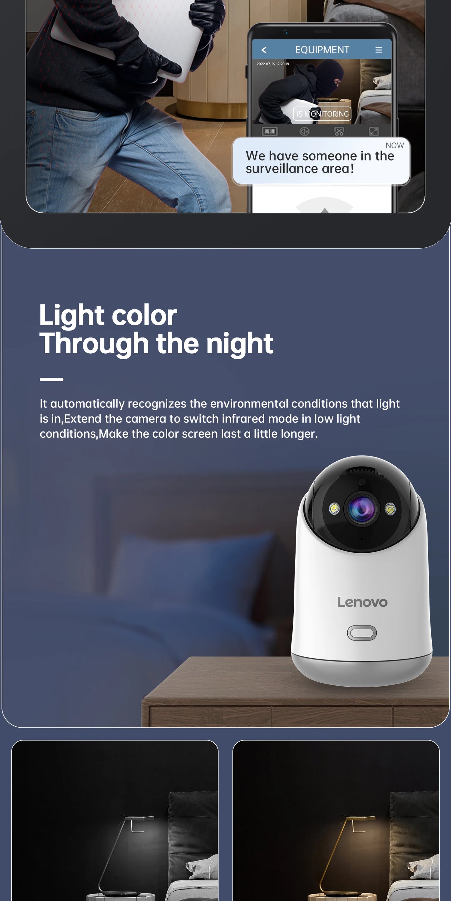 Câmera WiFi Lenovo 5MP Vigilância Interna com Rastreamento Automático e Visão Remota