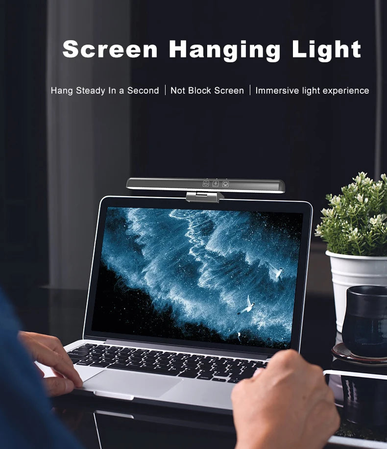 Iluminação LED para Monitor com Barra Suspensa, Controle de Brilho e Proteção Ocular para Trabalho e Leitura