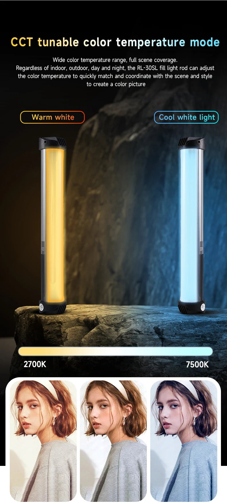Bastão LED Recarregável 30cm MIAOTU RGB com Temperatura de Cor Ajustável para Estúdio e Gravações