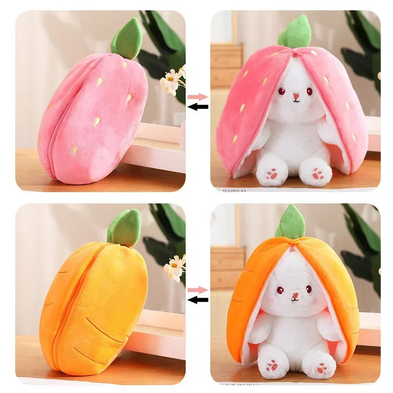 Boneco de Pelúcia Coelho Fofo 25 cm com Forma de Morango e Cenoura