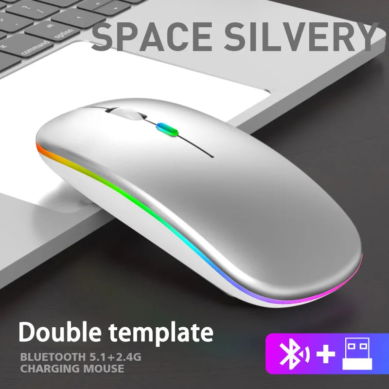 Mouse Compacto Bluetooth e 2.4G RGB Recarregável Silencioso para iPad TV e Portátil