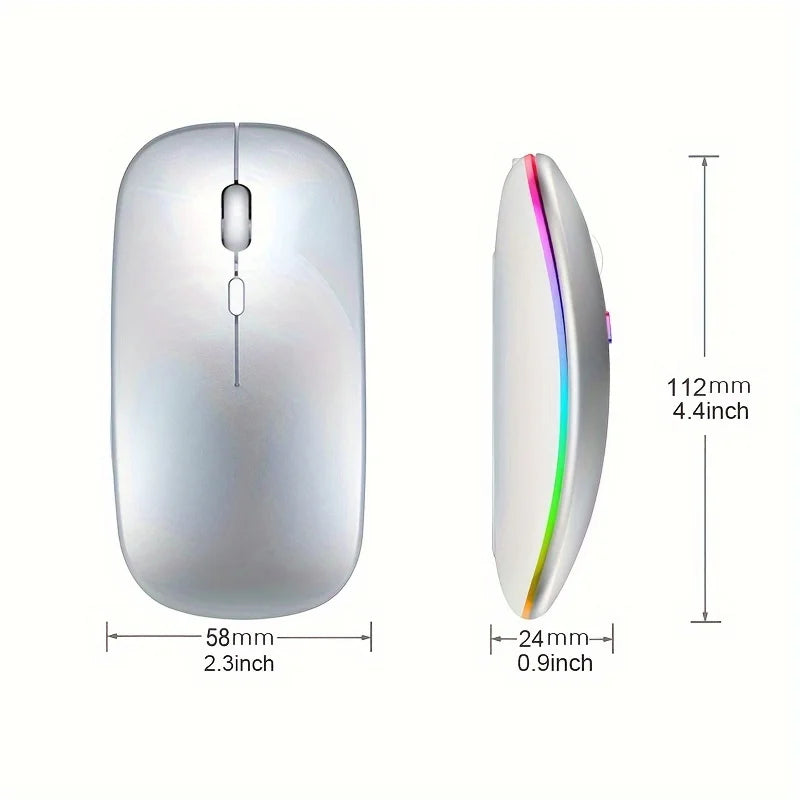 Mouse Compacto Bluetooth e 2.4G RGB Recarregável Silencioso para iPad TV e Portátil