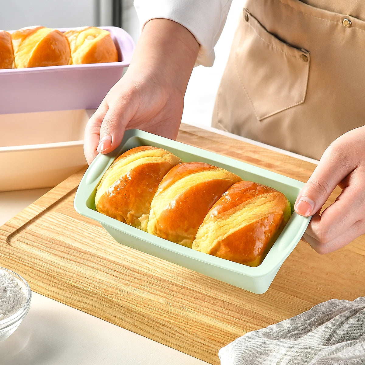 Conjunto de Moldes de Silicone para Pão Caseiro e Bolos Retangular Antiaderente