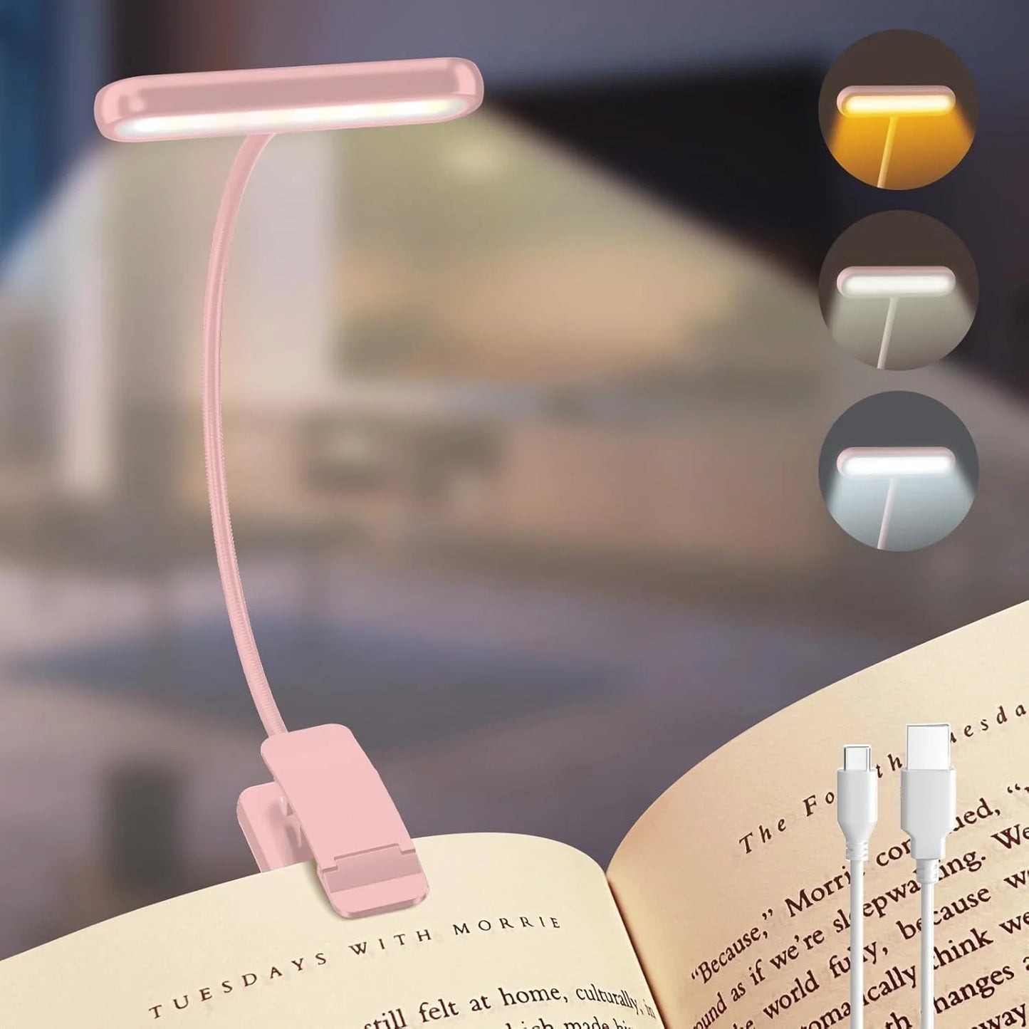 Lâmpada de Leitura Recarregável USB com 14 LEDs Flexível Luz Diurna e Noturna para Escritório