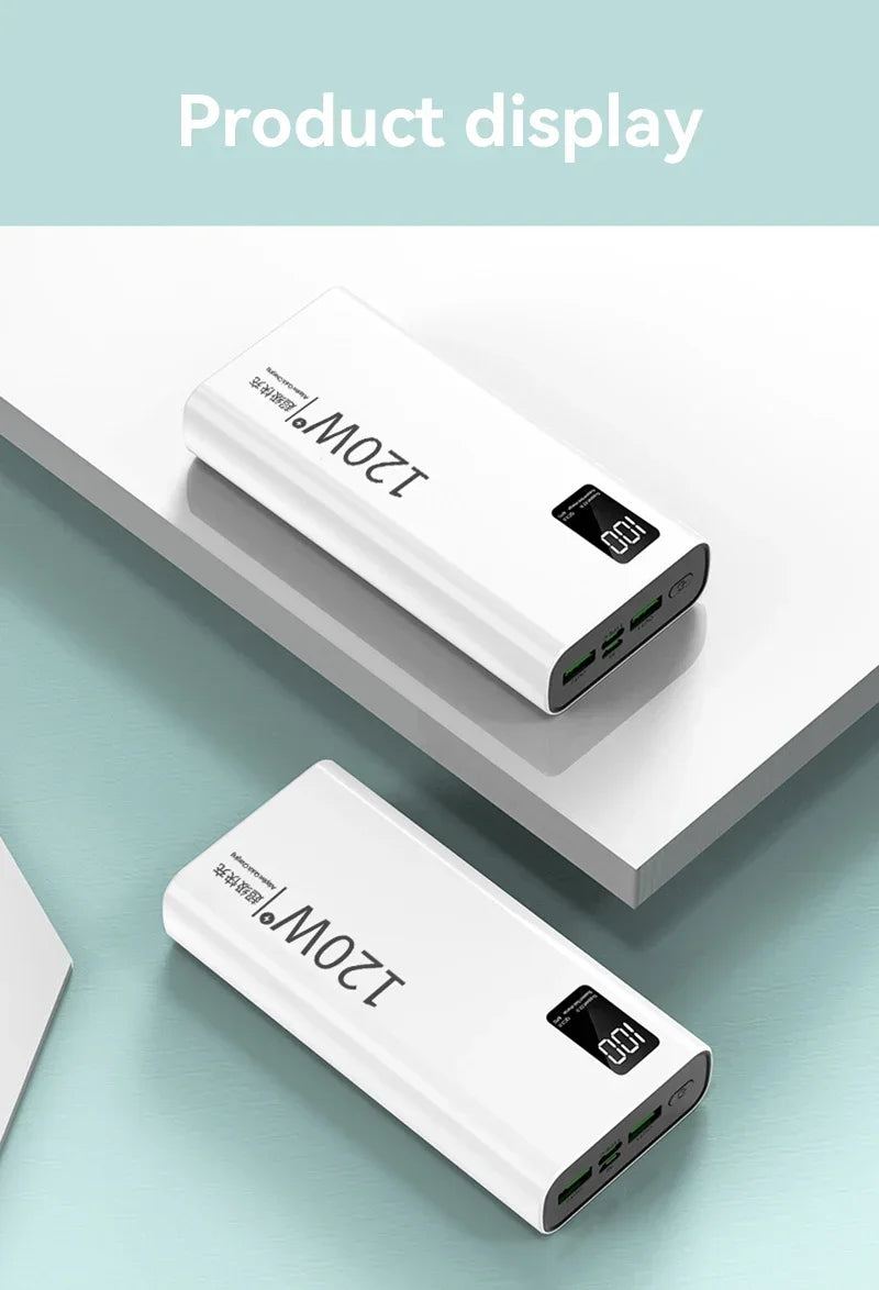 Power Bank 80000mAh 120W Super Rápido com Tela Digital Carregador Portátil para iPhone e Xiaomi