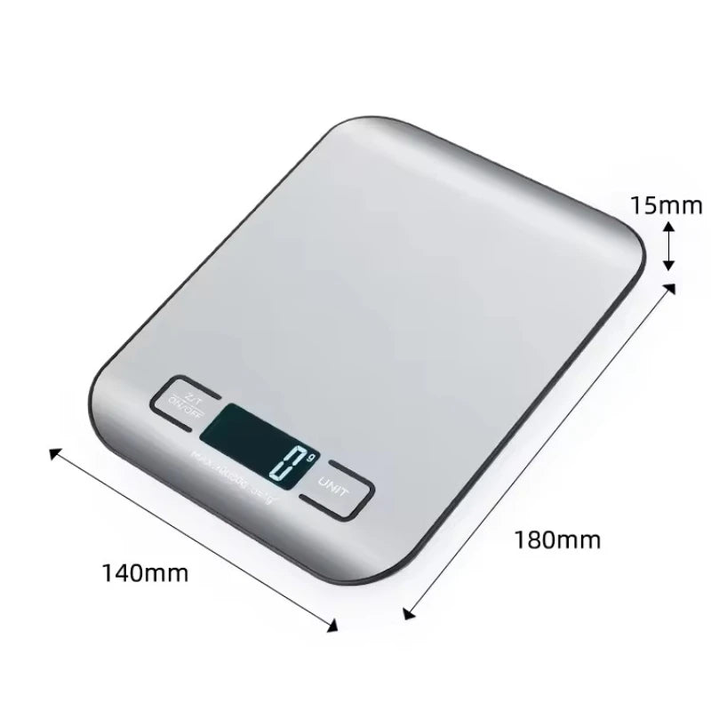 Balança de Cozinha Digital 5kg 1g com Visor LED e Painel de Aço Inoxidável