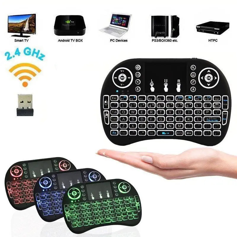 Teclado I8 Sem Fio com Touchpad Retroiluminado Bluetooth 2.4G Para TV Box e PC