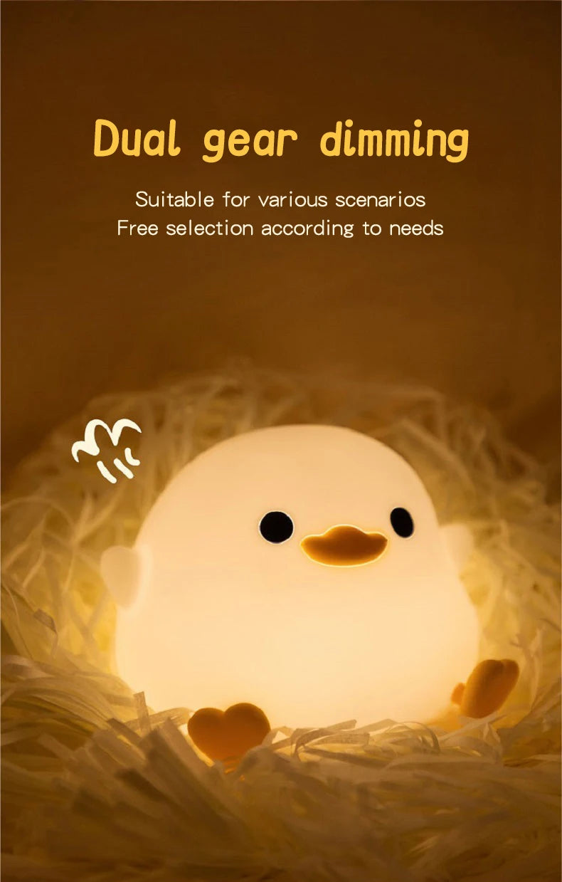 Lâmpada Doudou Duck de Silicone Luz Suave Sensor de Palmas Recarga USB