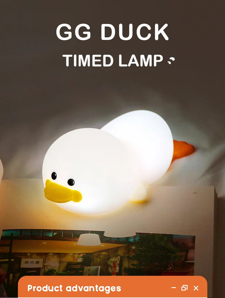 Lâmpada Doudou Duck de Silicone Luz Suave Sensor de Palmas Recarga USB