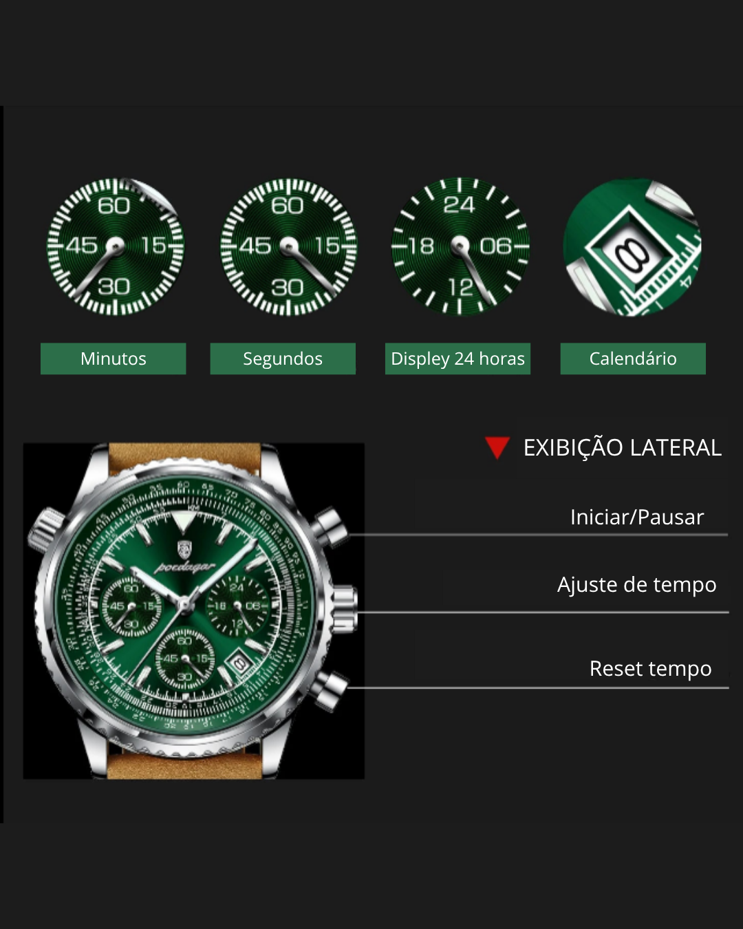 Relógio Masculino de luxo, POEDAGAR, de aço inoxidável, com design moderno, perfeito para os homens que modernos mas que não perderam a masculinidade.
