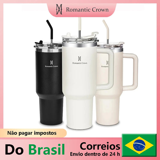 Garrafa Térmica 40 oz Romantic Crown com Canudo Aço Inox 304 Vácuo Isolado