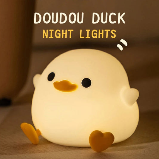 Lâmpada Doudou Duck de Silicone Luz Suave Sensor de Palmas Recarga USB