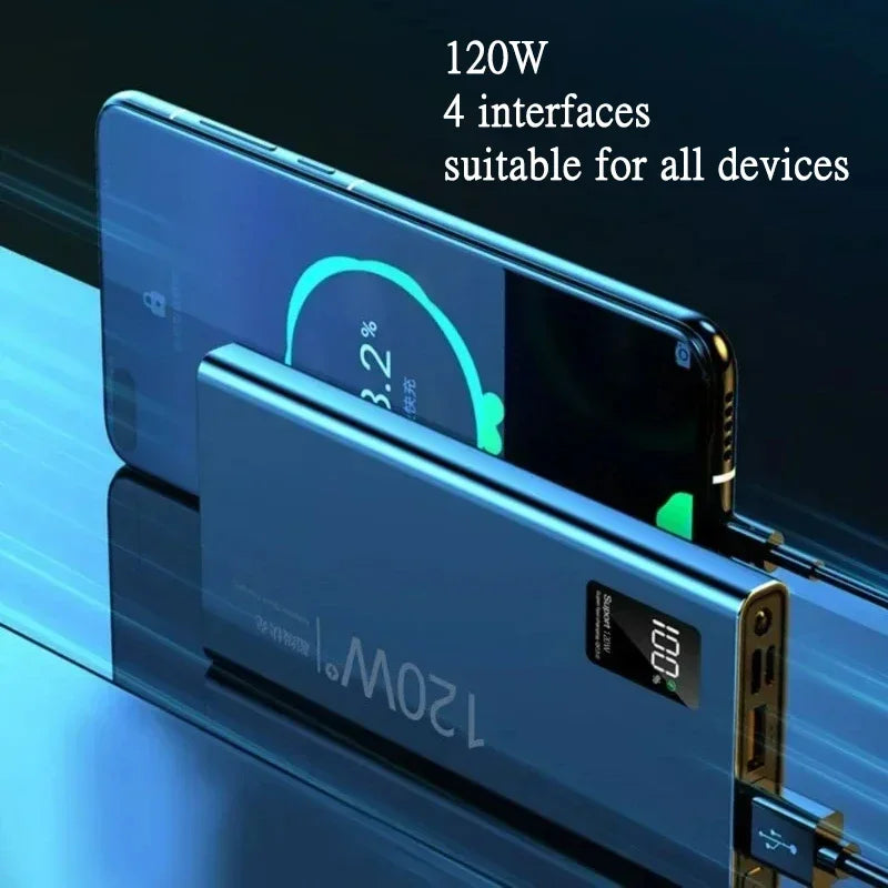 Power Bank 80000mAh 120W Super Rápido com Tela Digital Carregador Portátil para iPhone e Xiaomi