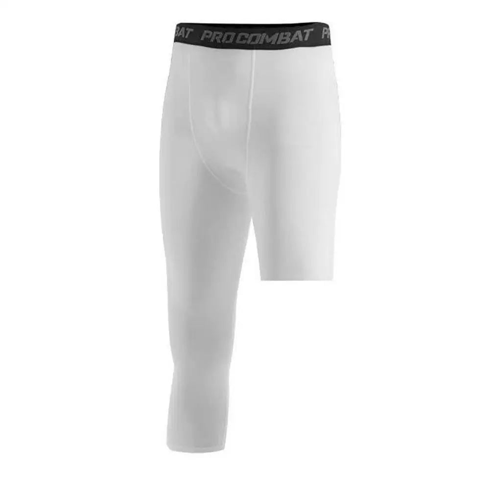 Calça Legging de Compressão Masculina com Uma Perna Só, em Poliéster, para Treinamento Esportivo. Uso como Camada Base para Atividades Físicas.