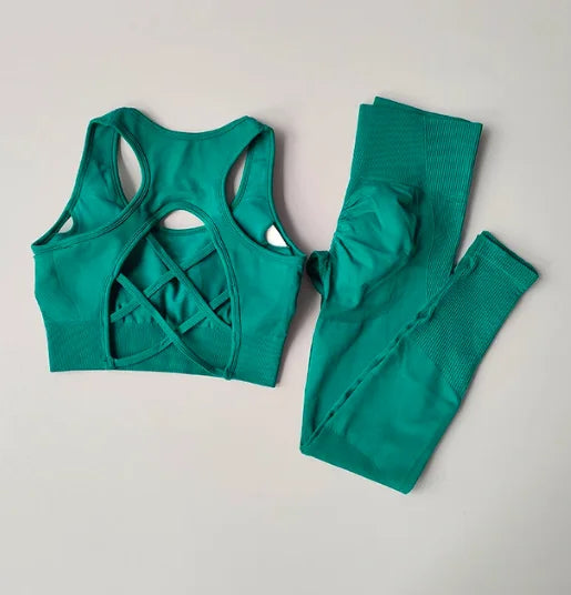 Conjunto Fitness Feminino 2PCS Top Shockproof Legging Ideal para Yoga Corrida e Academia