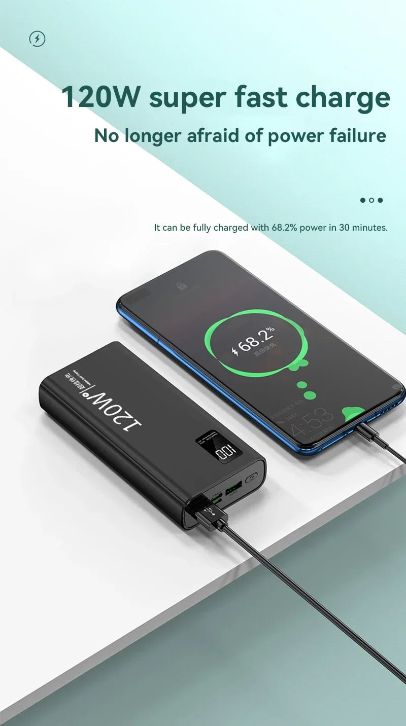 Power Bank 80000mAh 120W Super Rápido com Tela Digital Carregador Portátil para iPhone e Xiaomi