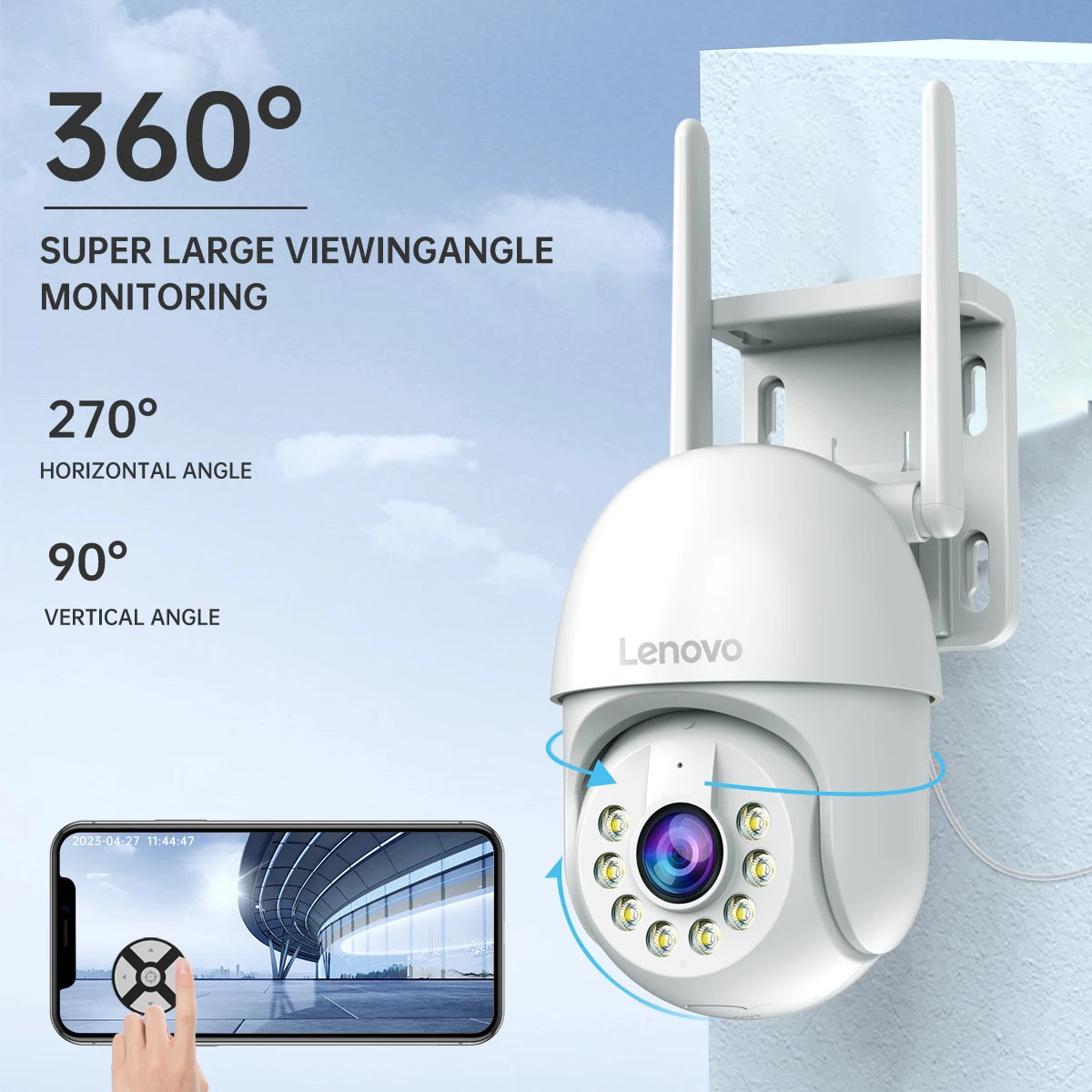 Lenovo Câmera IP PTZ 5MP com Zoom Digital 5x e Vigilância WiFi para Áreas Externas