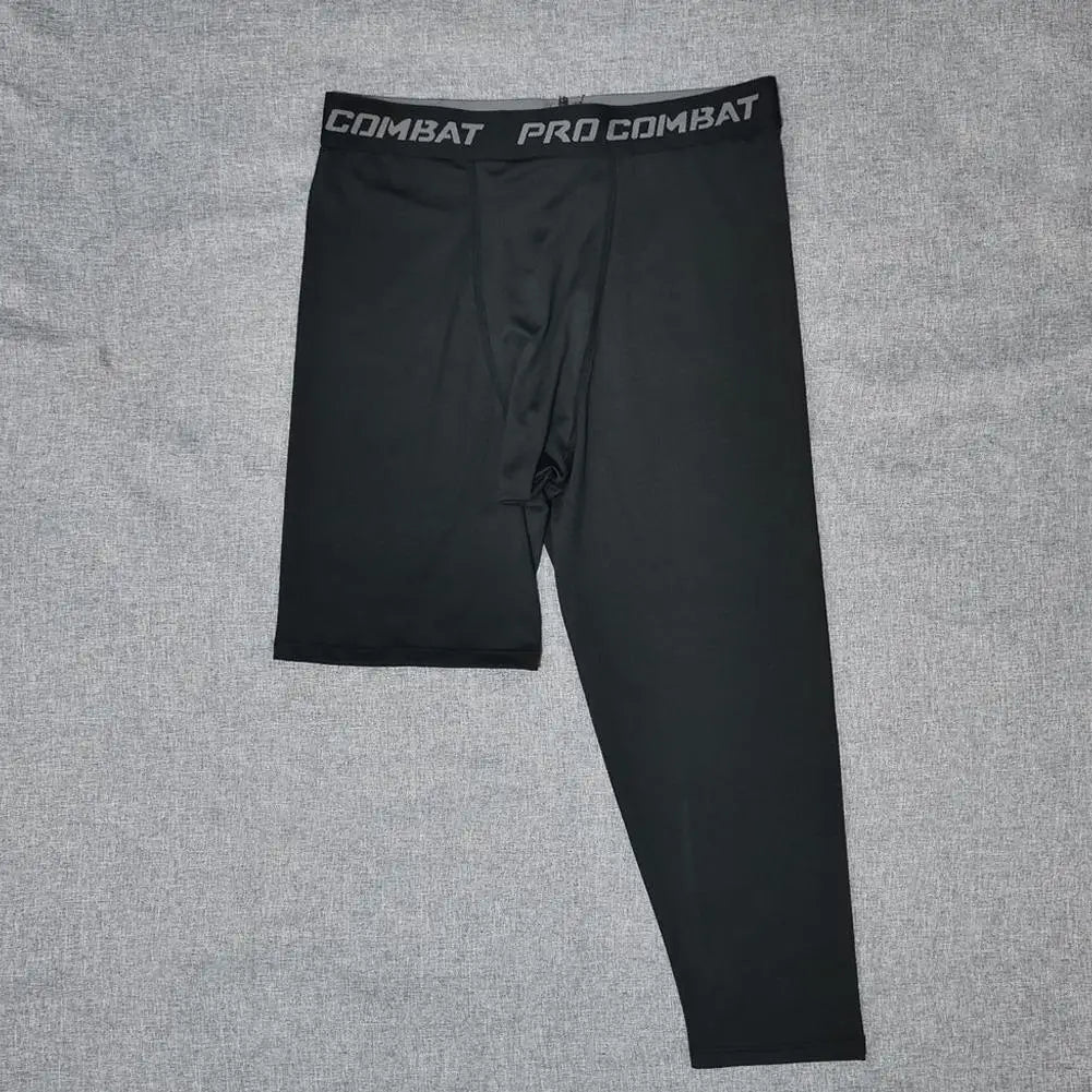 Calça Legging de Compressão Masculina com Uma Perna Só, em Poliéster, para Treinamento Esportivo. Uso como Camada Base para Atividades Físicas.