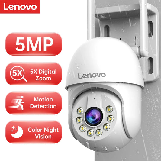 Lenovo Câmera IP PTZ 5MP com Zoom Digital 5x e Vigilância WiFi para Áreas Externas
