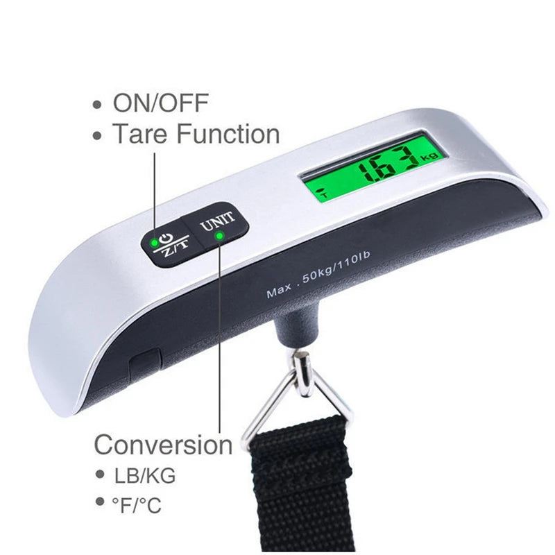 Balança digital portátil com tela LCD, 110 lb/50 kg, eletrônica. Nunca mais pague taxas por excesso de peso.