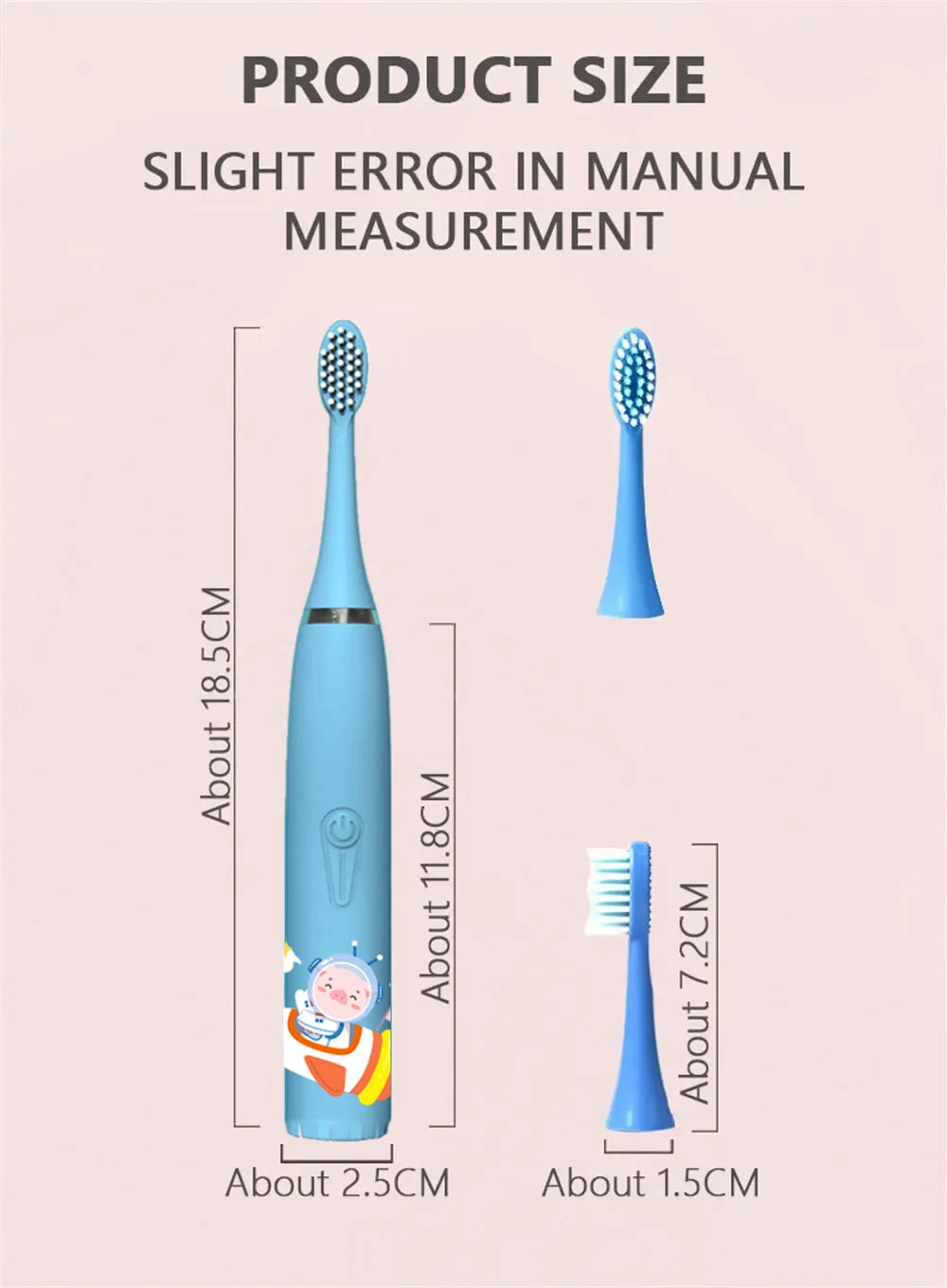 Escova de dentes elétrica infantil com cabeça de substituição, ultrassônica, à prova d'água, recarregável e super divertida.