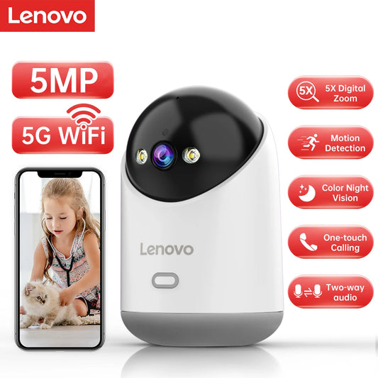 Câmera WiFi Lenovo 5MP Vigilância Interna com Rastreamento Automático e Visão Remota