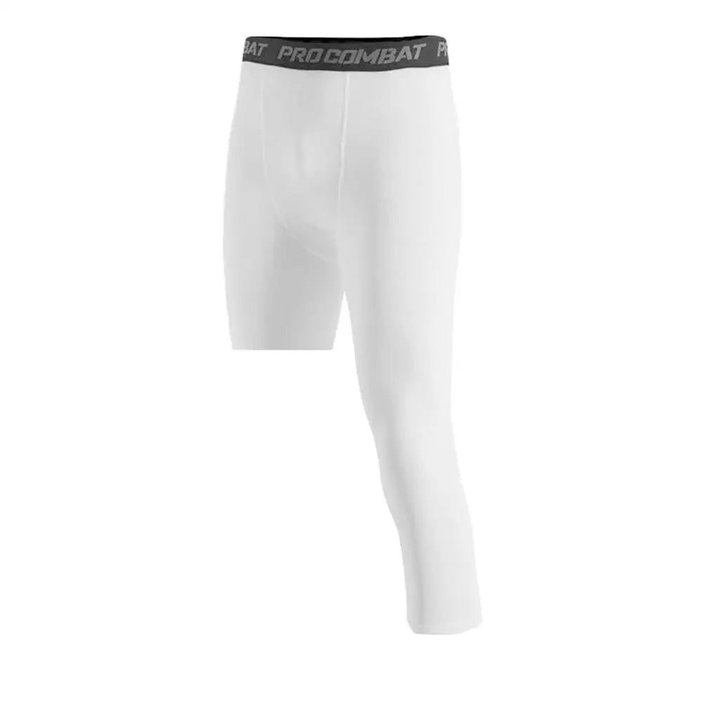 Calça Legging de Compressão Masculina com Uma Perna Só, em Poliéster, para Treinamento Esportivo. Uso como Camada Base para Atividades Físicas.