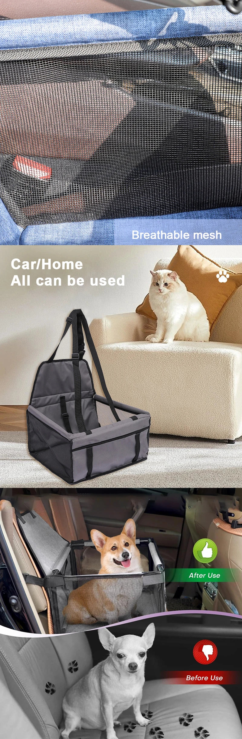 Capa de Assento de Carro Dobrável para Animais de Estimação Viagem Confortável