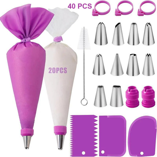 Conjunto de sacos e bicos de confeitar em silicone reaproveitável. Kit de decoração para iniciantes e profissionais.