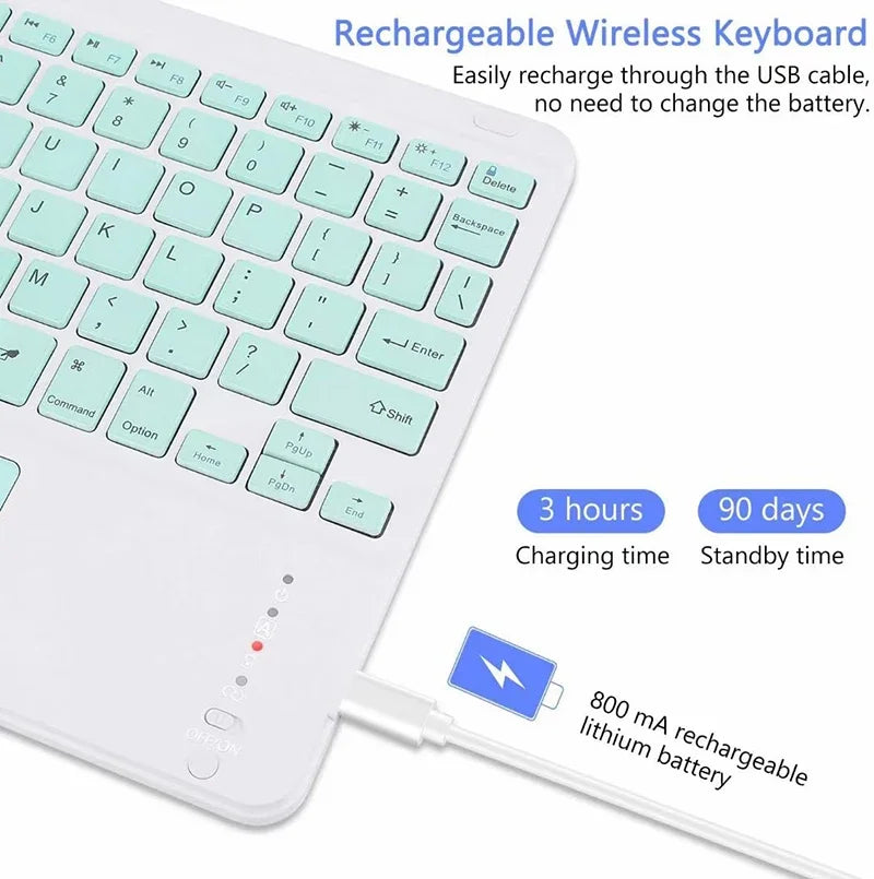 Teclado Recarregável Bluetooth 10 Polegadas Espanhol Inglês Para Tablet e Notebook