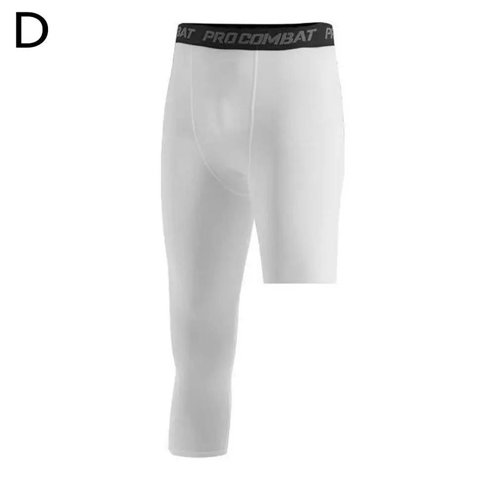 Calça Legging de Compressão Masculina com Uma Perna Só, em Poliéster, para Treinamento Esportivo. Uso como Camada Base para Atividades Físicas.