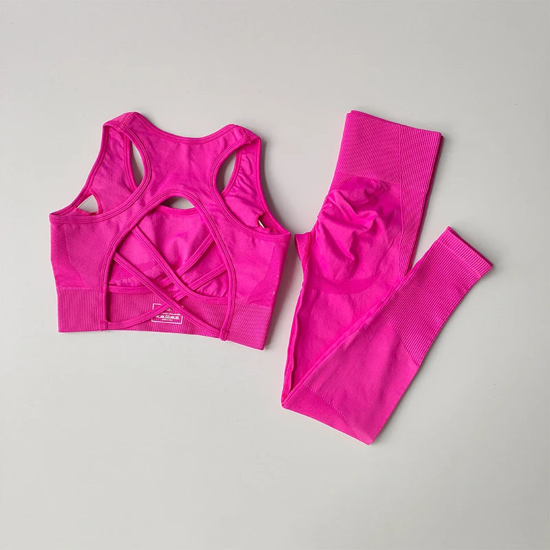 Conjunto Fitness Feminino 2PCS Top Shockproof Legging Ideal para Yoga Corrida e Academia