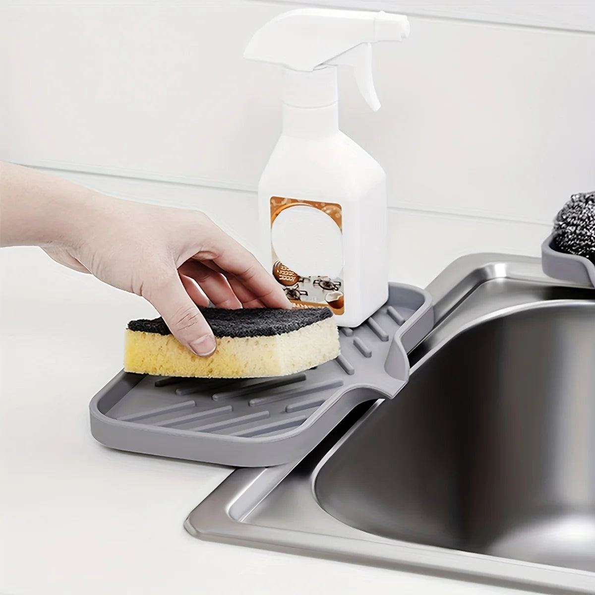 Bandeja de Silicone com Dreno para Organizar a Pia da Cozinha