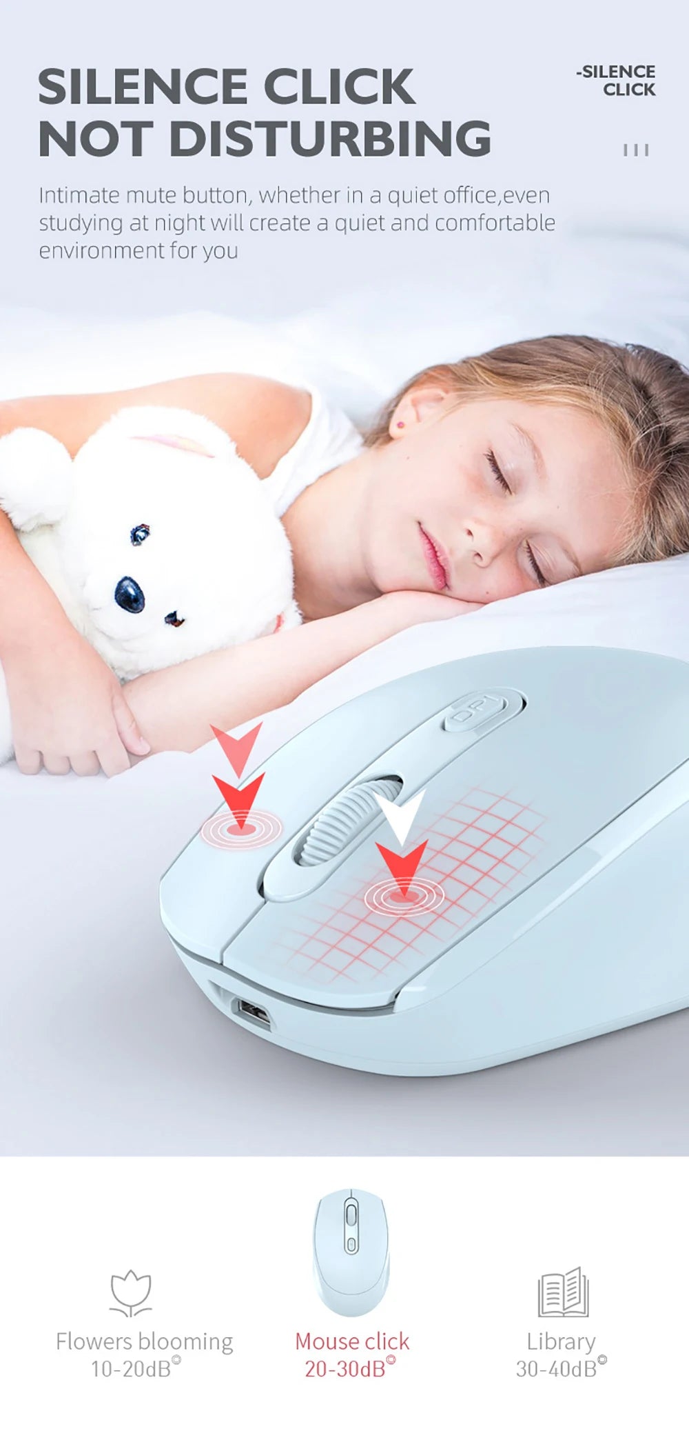 Mouse Ergonômico Sem Fio Silencioso Modo Duplo Recarregável para PC e Gaming