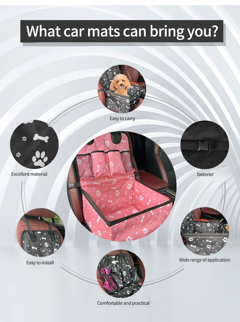 Assento de carro para cães com bolsos de armazenamento, assento dianteiro durável para animais de estimação à prova de arranhões para cães pequenos e médios