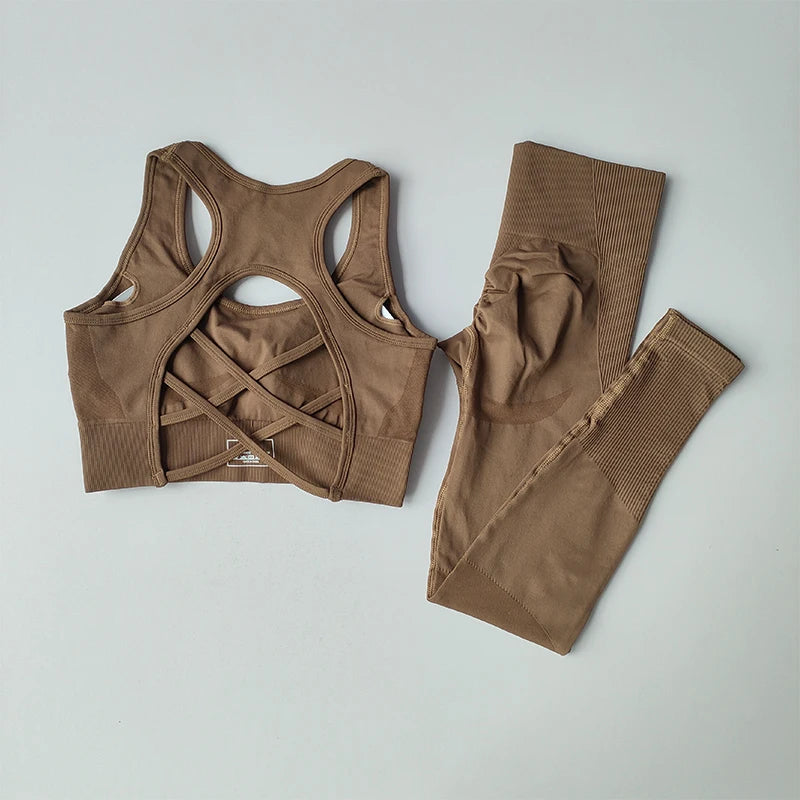 Conjunto Fitness Feminino 2PCS Top Shockproof Legging Ideal para Yoga Corrida e Academia