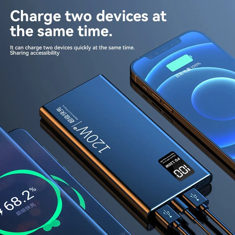 Power Bank 80000mAh 120W Super Rápido com Tela Digital Carregador Portátil para iPhone e Xiaomi