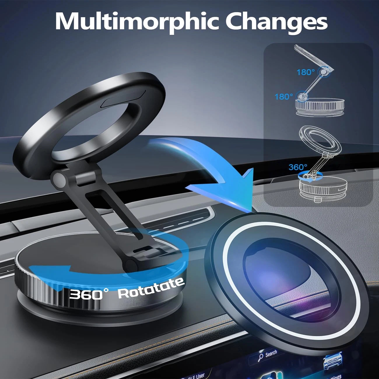 Suporte magnético a vácuo para telefone com ventosa Magsafe, ajustável em 360 °, dobrável, cabe no bolso