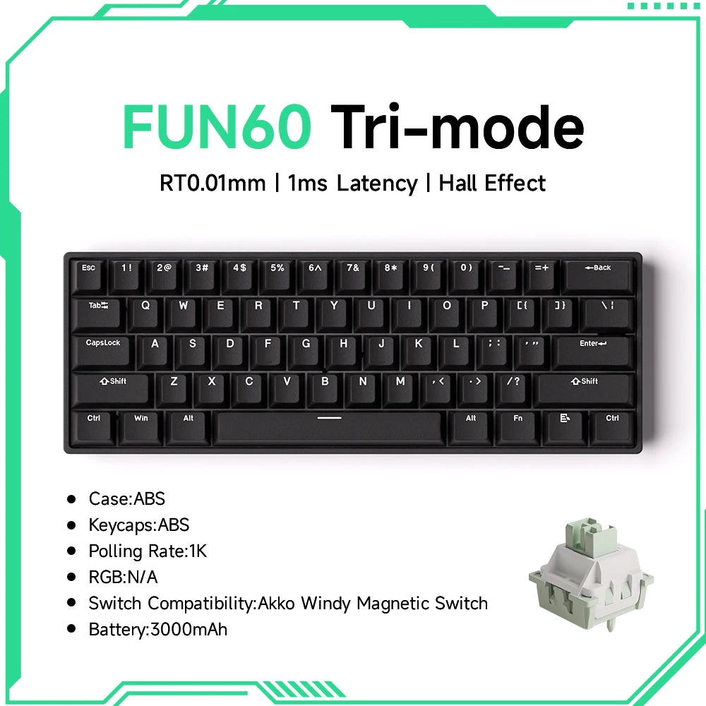 Akko MonsGeek FUN60 Teclado Gamer 60 Porcento Interruptor Magnético Gatilho 0.01mm