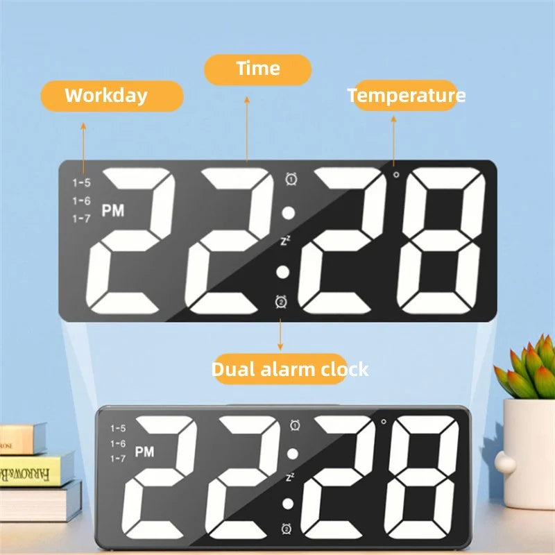 Relógio de Quarto com Alarme LED Brilho Ajustável e Indicador de Temperatura