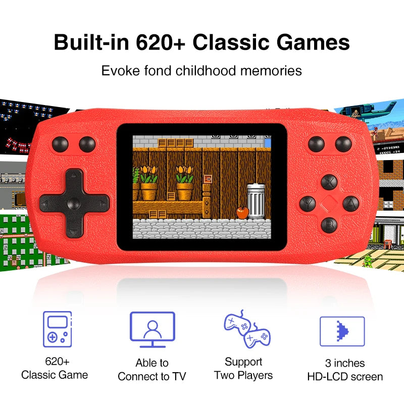 Mini Console Portátil Retrô 620 Jogos Clássicos com Tela 2.4 Polegadas e Saída AV