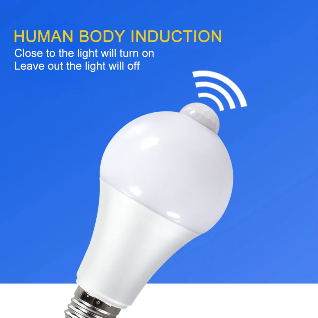 Lâmpada LED E27 com Sensor PIR 9W 12W 18W 20W Iluminação Automática para Estacionamento, varanda e outros ambientes.