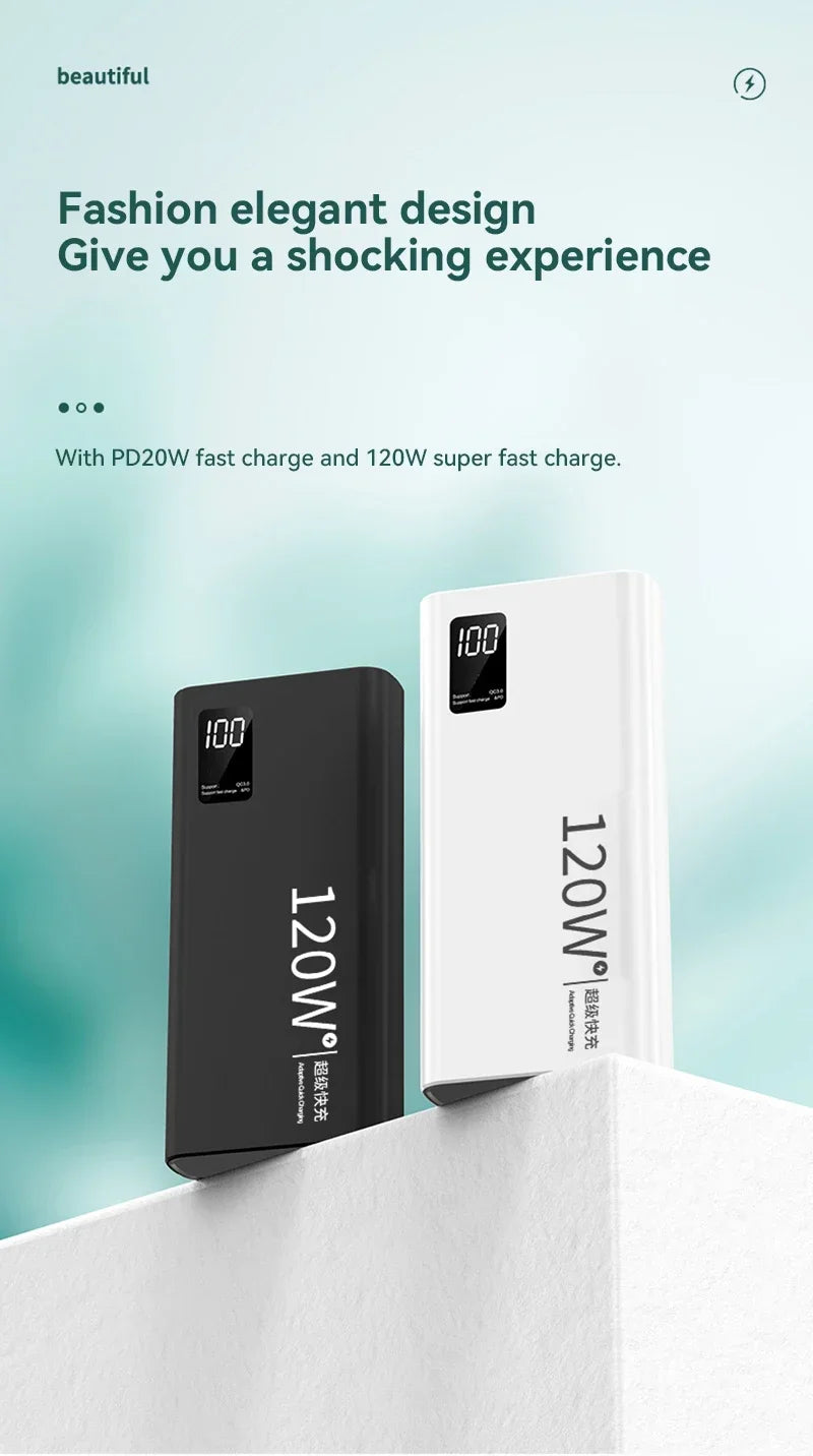 Power Bank 80000mAh 120W Super Rápido com Tela Digital Carregador Portátil para iPhone e Xiaomi
